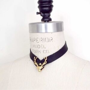Lovelornlingerie Black Choker with Gold Deer Pendant